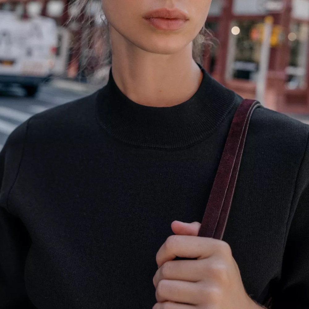 Zara NWT black 3/4th quart sleeve mock neck knit sweater mini dress - Picture 6 of 11